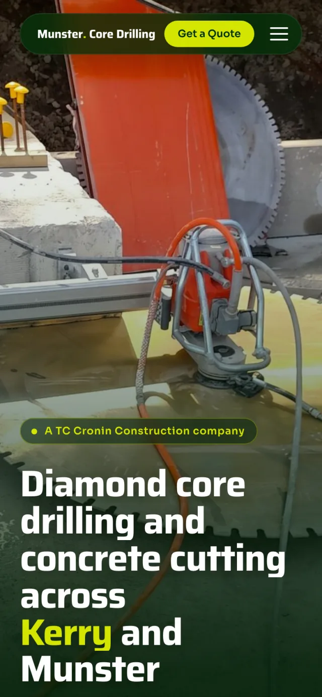 Munster Core Drilling site on a phone: industrial trade business